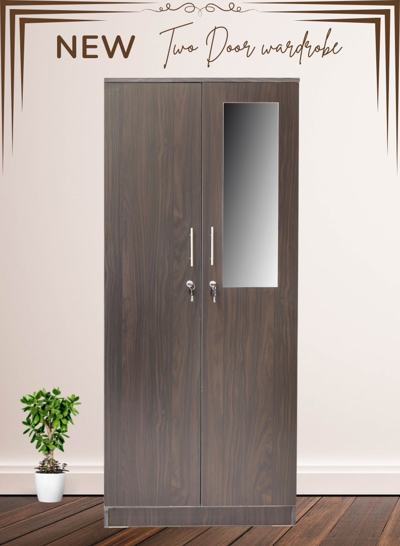 AFT Spacious Two-Door MDF Wardrobe with Lockable Compartments, Durable Metal Hinges, and Multiple Shelves for Organized Storage – Featuring Premium Dark Walnut Finish (Arfan) - Image 3