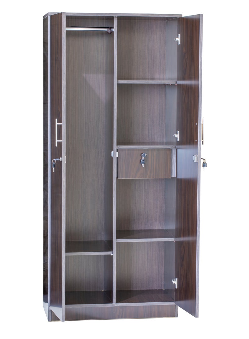 AFT Spacious Two-Door MDF Wardrobe with Lockable Compartments, Durable Metal Hinges, and Multiple Shelves for Organized Storage – Featuring Premium Dark Walnut Finish (Arfan) - Image 5