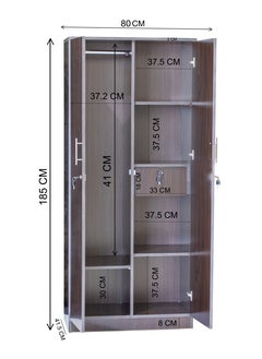 AFT Spacious Two-Door MDF Wardrobe with Lockable Compartments, Durable Metal Hinges, and Multiple Shelves for Organized Storage – Featuring Premium Dark Walnut Finish (Arfan)  - Image 4