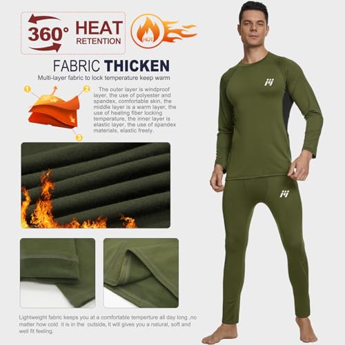 MEETWEE Thermal Underwear for Men, Winter Base Layer Set Tops & Long Johns Winter Ski Cold Weather Gear for Heat Retention Green - Image 3