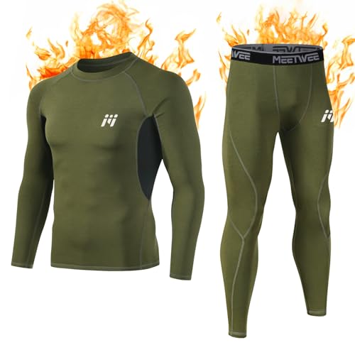 MEETWEE Thermal Underwear for Men, Winter Base Layer Set Tops & Long Johns Winter Ski Cold Weather Gear for Heat Retention Green - Image 1