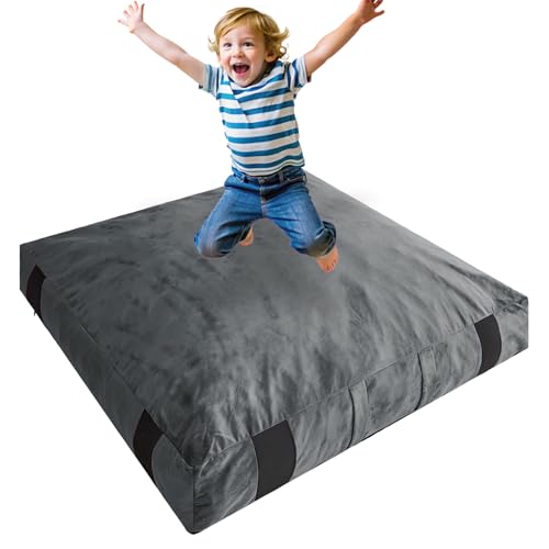 JOYWOO Crash Pad for Kids Sensory Room Equipment, Anti-slip Sensory Crash Mat, Shredded Foam Sensory Crash Pad for Autistic Kids Gift, Soft Washable Cover, Gift for Children and Adults, 4 x 4 Ft, Dark Gray - Image 1