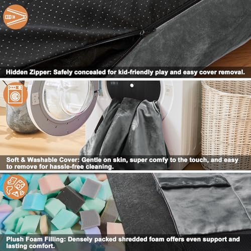JOYWOO Crash Pad for Kids Sensory Room Equipment, Anti-slip Sensory Crash Mat, Shredded Foam Sensory Crash Pad for Autistic Kids Gift, Soft Washable Cover, Gift for Children and Adults, 4 x 4 Ft, Dark Gray - Image 3