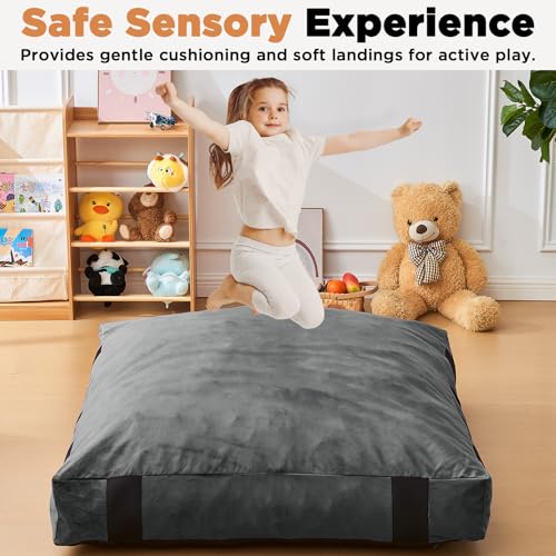 JOYWOO Crash Pad for Kids Sensory Room Equipment, Anti-slip Sensory Crash Mat, Shredded Foam Sensory Crash Pad for Autistic Kids Gift, Soft Washable Cover, Gift for Children and Adults, 4 x 4 Ft, Dark Gray - Image 2
