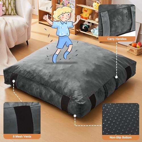 JOYWOO Crash Pad for Kids Sensory Room Equipment, Anti-slip Sensory Crash Mat, Shredded Foam Sensory Crash Pad for Autistic Kids Gift, Soft Washable Cover, Gift for Children and Adults, 4 x 4 Ft, Dark Gray - Image 4