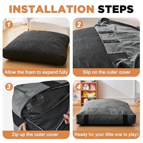 JOYWOO Crash Pad for Kids Sensory Room Equipment, Anti-slip Sensory Crash Mat, Shredded Foam Sensory Crash Pad for Autistic Kids Gift, Soft Washable Cover, Gift for Children and Adults, 4 x 4 Ft, Dark Gray - Image 5