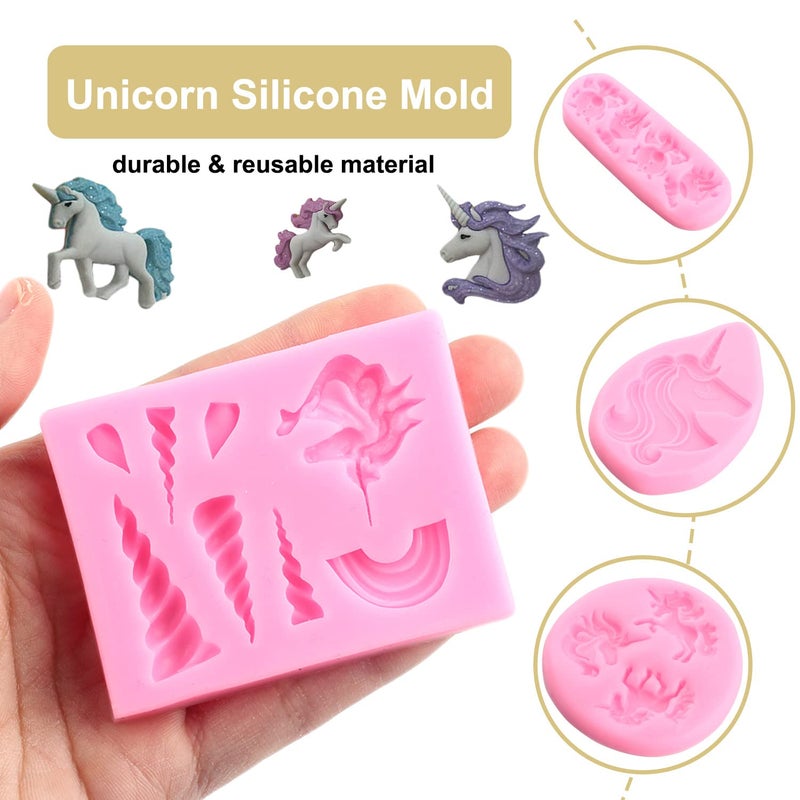 ZiXiang Unicorn Silicone Molds Unicorn Horn Ears Rainbow Fondant Molds For Cake Decorating Cupcake Topper Jelly Chocolate Candy Polymer Clay Gum Paste Set of 4 - Image 2