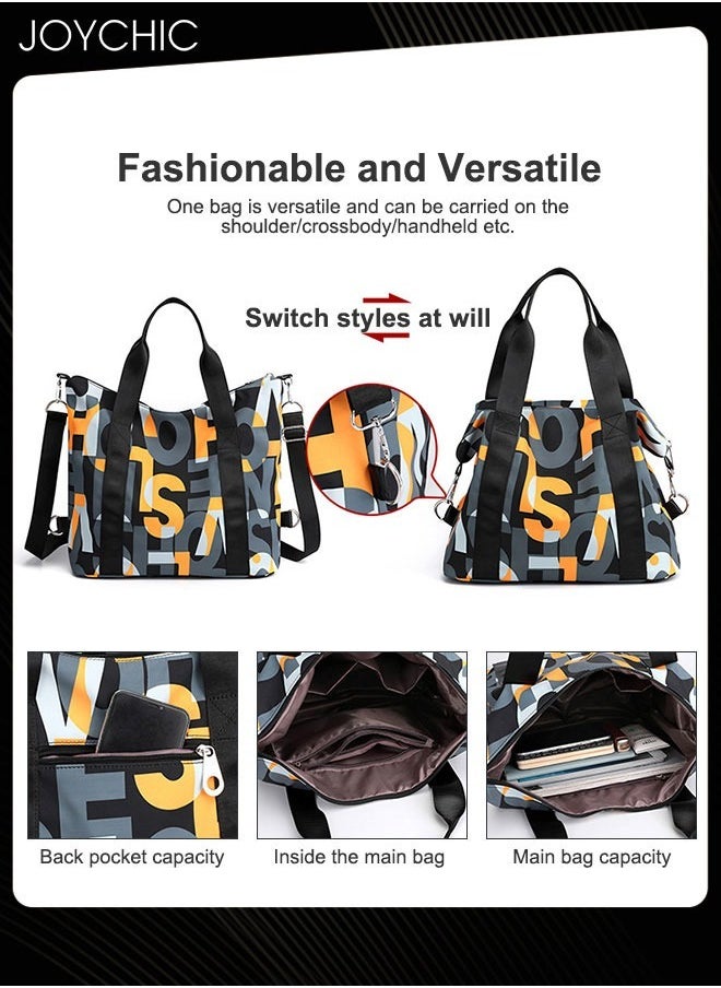 Joychic - Korean Style Letter Design Nylon Waterproof and Wear Resistant Tote Women Travel Large Capacity Dual-purpose Messenger Shoulder Crossbody Bag - Image 1