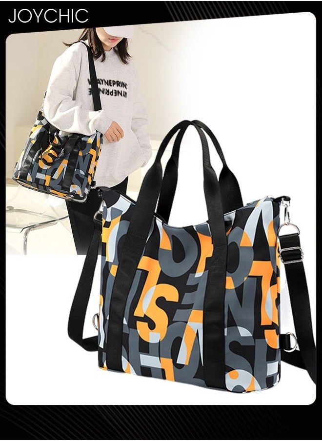 Joychic - Korean Style Letter Design Nylon Waterproof and Wear Resistant Tote Women Travel Large Capacity Dual-purpose Messenger Shoulder Crossbody Bag - Image 1