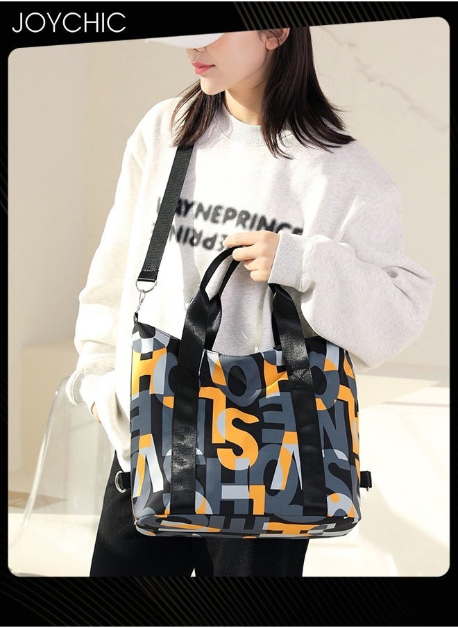 Joychic - Korean Style Letter Design Nylon Waterproof and Wear Resistant Tote Women Travel Large Capacity Dual-purpose Messenger Shoulder Crossbody Bag - Image 1