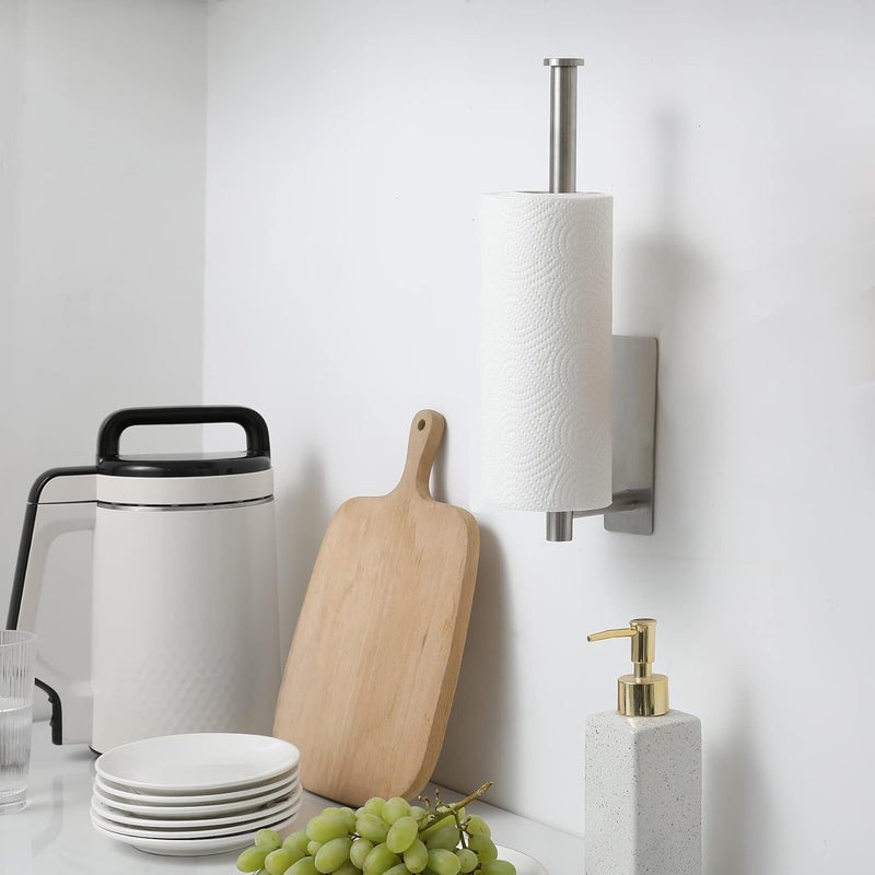 theaoo Under Cabinet Paper Towel Holder for Kitchen, Adhesive Paper Towel Roll Rack for Bathroom Towel, SUS304 Stainless Steel Wall Mount, Both Available for Adhesive and Screws - Image 3