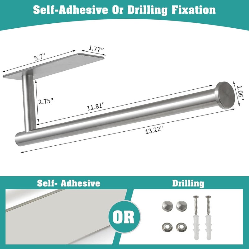 theaoo Under Cabinet Paper Towel Holder for Kitchen, Adhesive Paper Towel Roll Rack for Bathroom Towel, SUS304 Stainless Steel Wall Mount, Both Available for Adhesive and Screws - Image 4