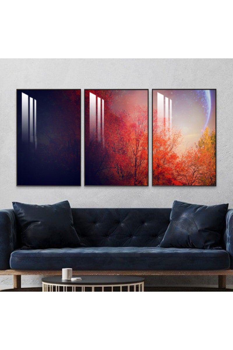 Marktna Three wooden wall painting with a frame and a clear acrylic layer - Image 1