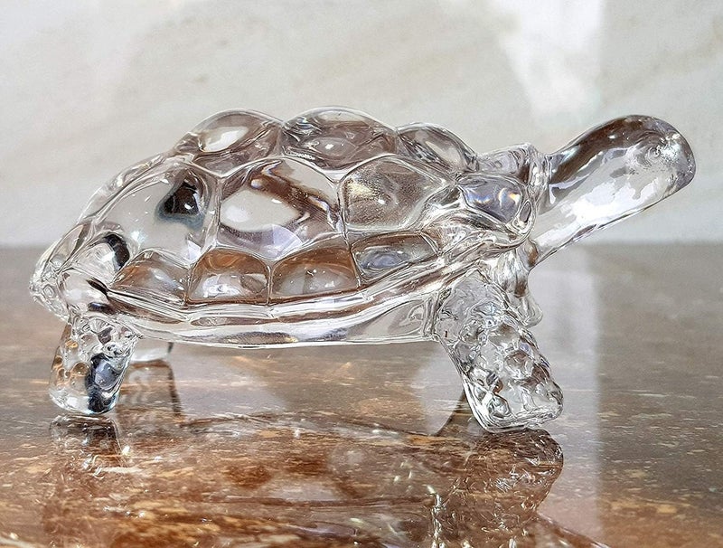 VILON Vastu Feng Shui Crystal Turtle on Glass Plate – Clear Crystal Tortoise for Good Luck, Prosperity & Home Harmony - Image 2
