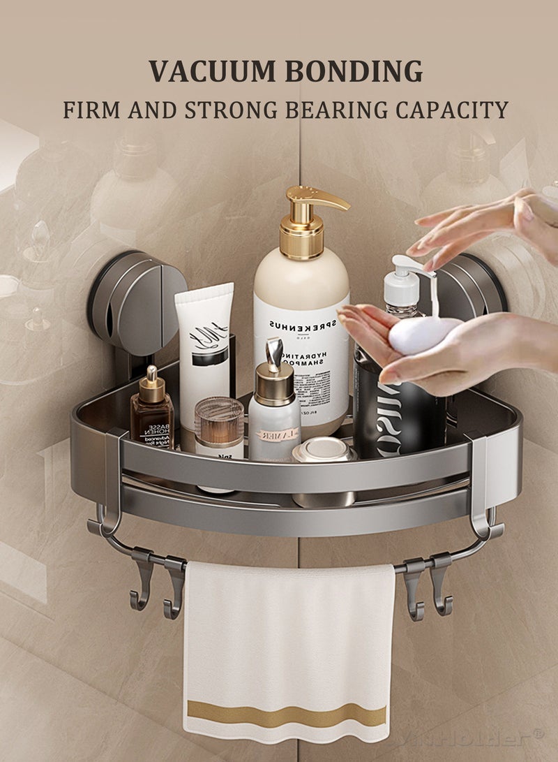 WinHolder Bathroom Shower Caddy, Suction Cup Style Bathroom Organizer with Towel Bar and 4 Hooks, Rustproof Bathroom Storage Shelf for Kitchen, Toilet, Bedroom - Image 1