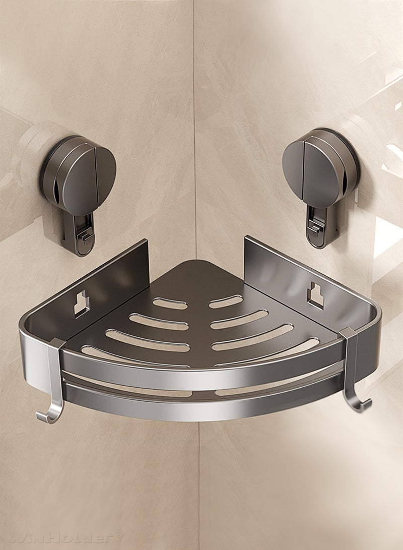 WinHolder Bathroom Shower Caddy, Suction Cup Style Bathroom Organizer with Towel Bar and 4 Hooks, Rustproof Bathroom Storage Shelf for Kitchen, Toilet, Bedroom - Image 3