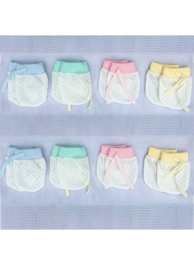 Adeimoo Baby Boy Girl No Scratch Silk Cotton Mittens Mesh Breathable Drawstring Gloves for Newborn Toddler Infants 8 Pack (Eyelet Mitten) - Image 2