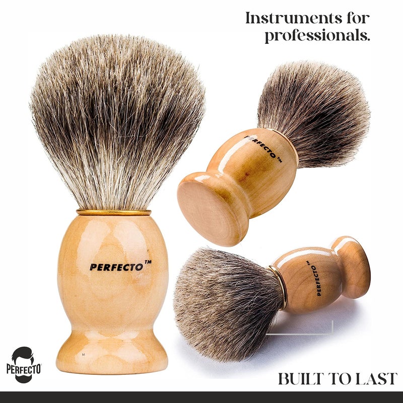 Perfecto 100% Original Pure Badger Shaving Brush, Engineered for The Best Fathers Day Gift. All Methods, Safety Razor, Double Edge Razor, Straight Razor, Shaving Razor, Gift for Dad Badger Brush. - Image 4