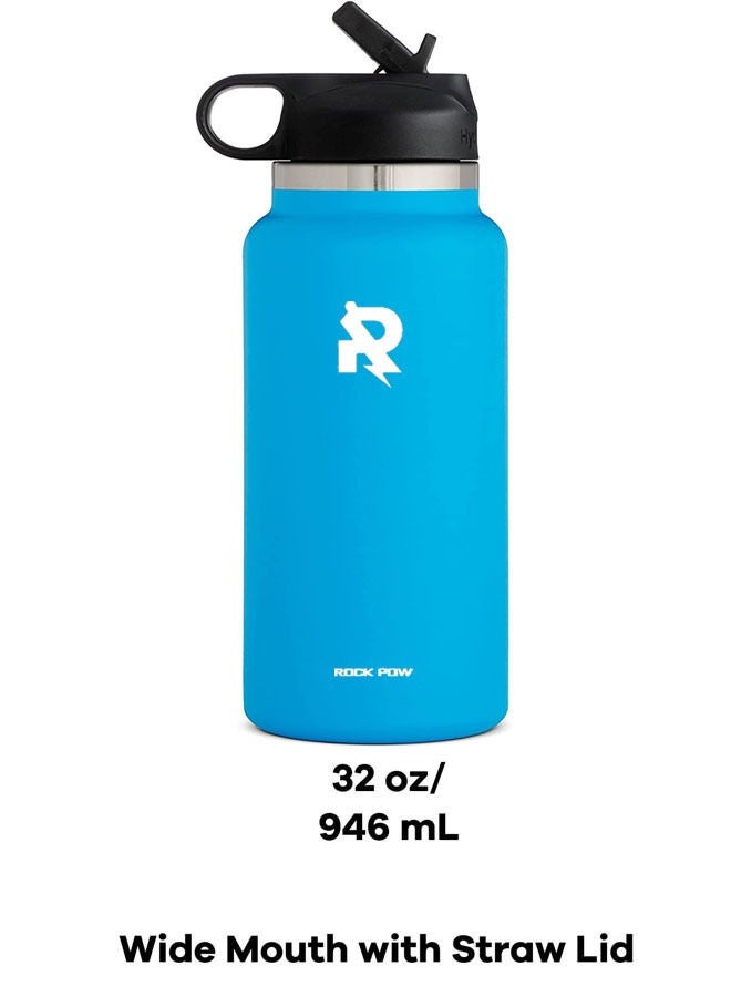 Rock Pow Wide Mouth Straw Lid - Stainless Steel Reusable Water Bottle 32oz - Vacuum Insulated, Dishwasher Safe, BPA-Free, Non-Toxic - Image 3