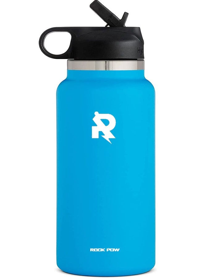 Rock Pow Wide Mouth Straw Lid - Stainless Steel Reusable Water Bottle 32oz - Vacuum Insulated, Dishwasher Safe, BPA-Free, Non-Toxic - Image 1