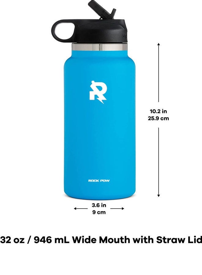 Rock Pow Wide Mouth Straw Lid - Stainless Steel Reusable Water Bottle 32oz - Vacuum Insulated, Dishwasher Safe, BPA-Free, Non-Toxic - Image 2