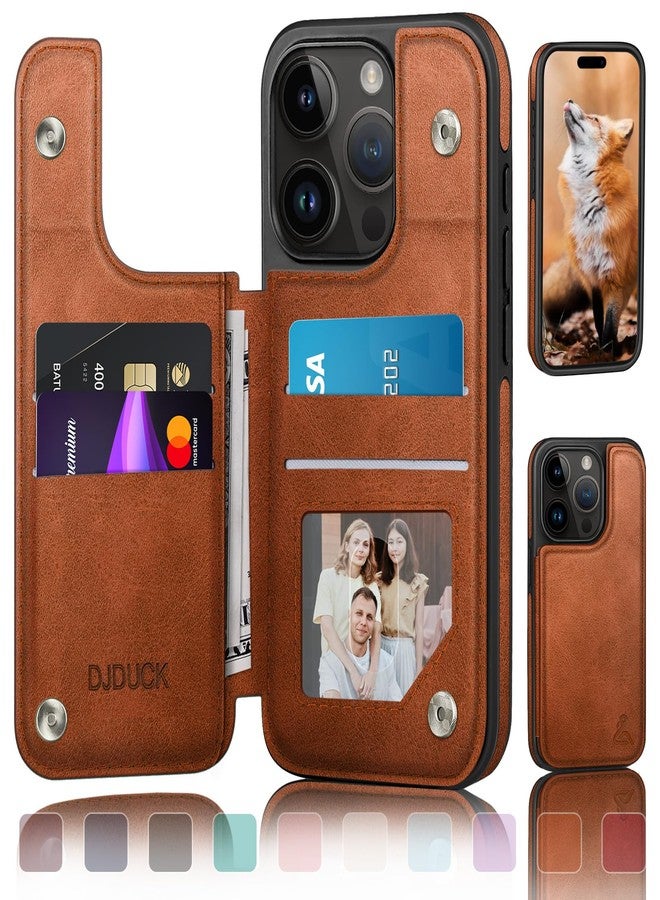 DJDUCK Designed for iPhone 14 Pro Case Wallet, Card Holder Case with [2 Screen Protectors][Magnetic Clasp Folio Cover][RFID Blocking Leather] Shockproof Women Men Cases 6.1" for Apple 14 Pro Light Brown - Image 1