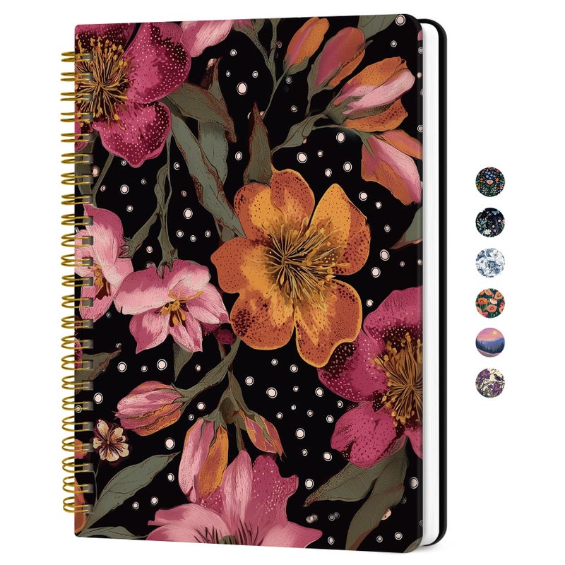 ZOTIA Lined Spiral Journal for Women, A5 Hardcover Cute Notebook for Work & Note Taking, Aesthetic Pretty Journal for Writing, 140 Pages, 6"x8", Crimson Floral - Image 1