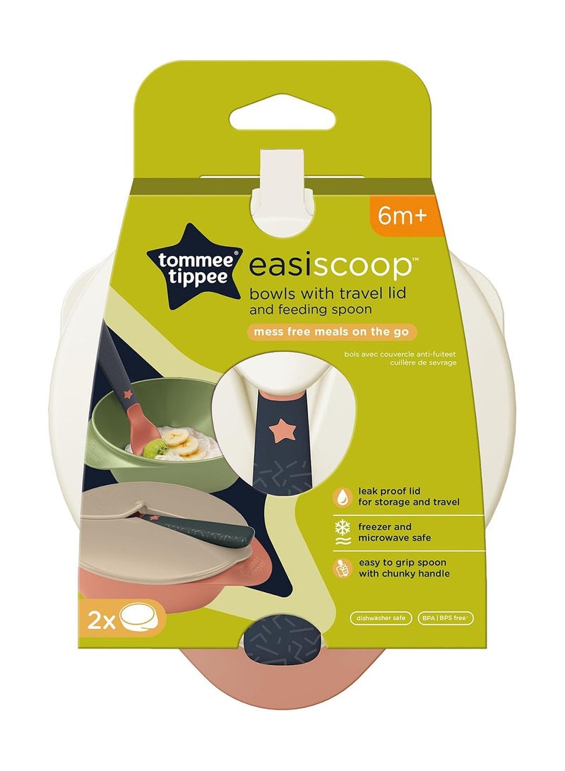 tommee tippee Easi-Scoop baby feeding bowls with a travel lid and spoon designed for babies aged 6 months and older - Image 1