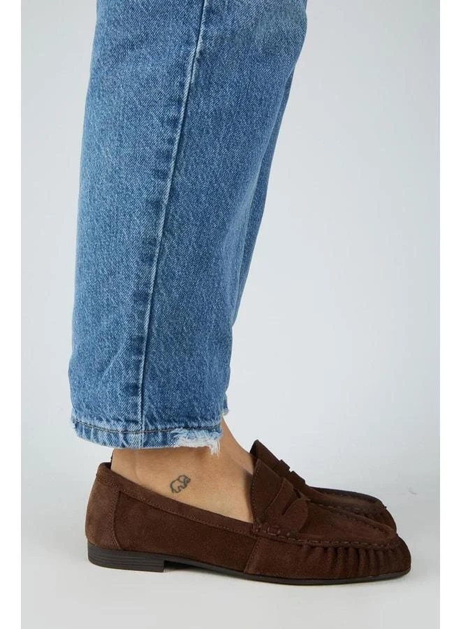 Tuubi Women's Genuine Leather Pleated Loafer Coffee Shoe.