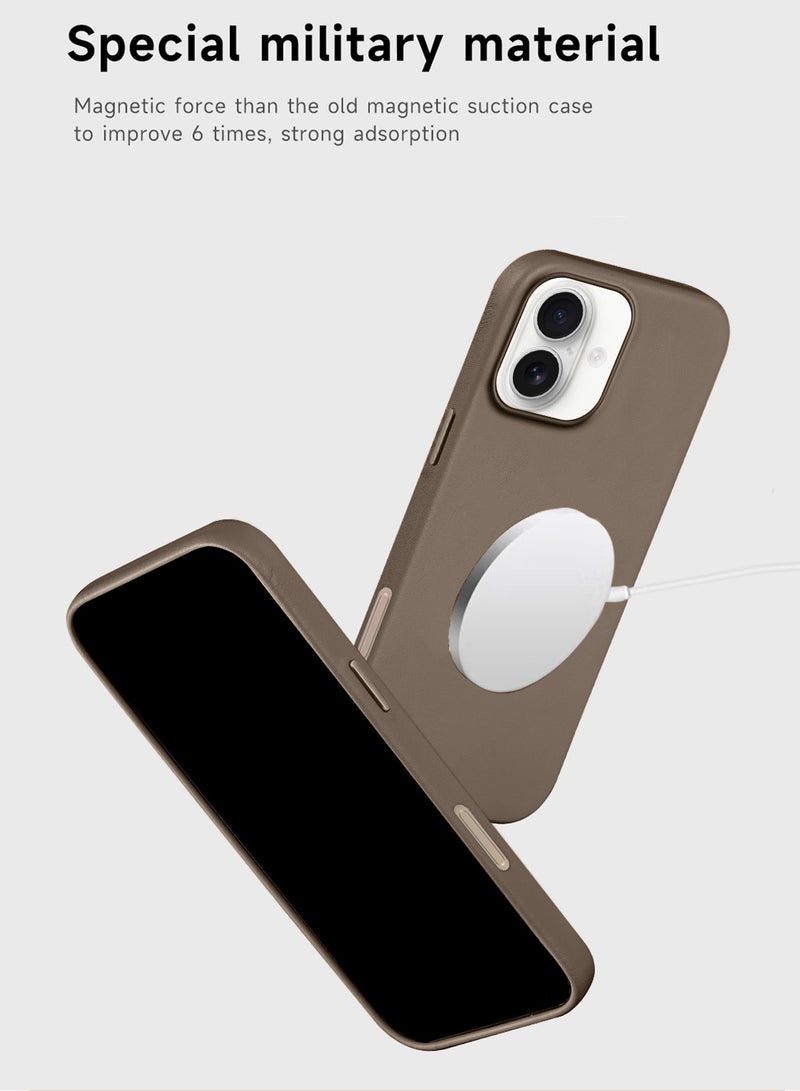 Wtech Apple iPhone 17 5G 2025 Luxury Leather Magnetic Wireless Charging Case Original MagSafe Shockproof Case Cover (MCMPMN) - Dark Brown - Image 2