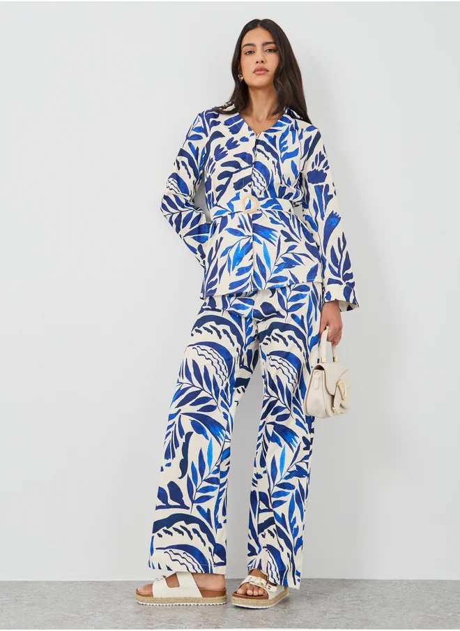ستايلي Styli Printed Belted Shirt and Pants Co-Ords