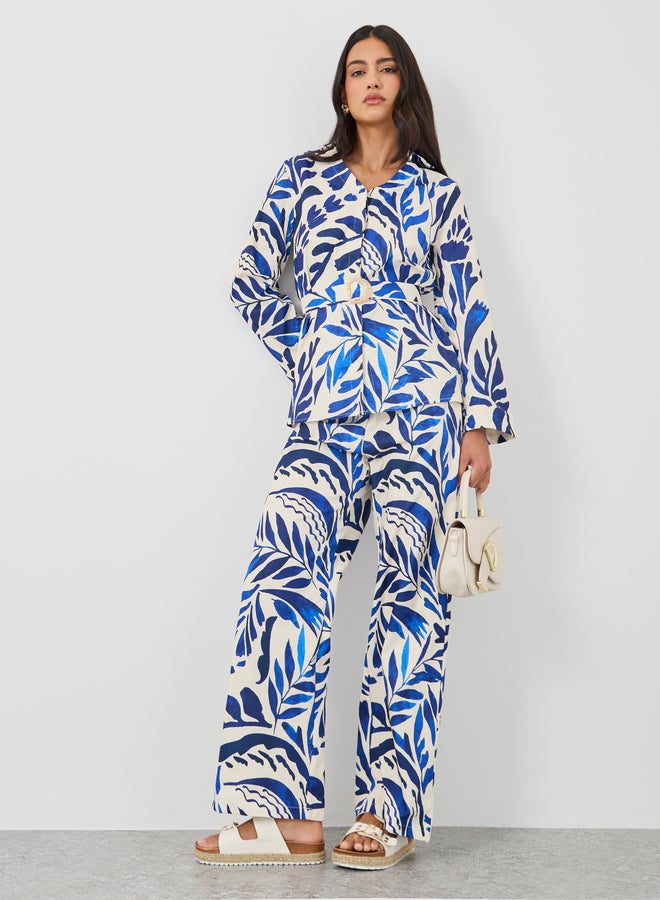 Styli Styli Printed Belted Shirt and Pants Co-Ords  - Image 1