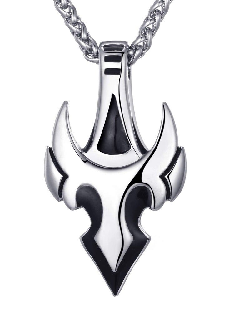 Tribal Flame Stainless Steel Pendant with Chain Gothic Warrior Style Necklace  - Image 1