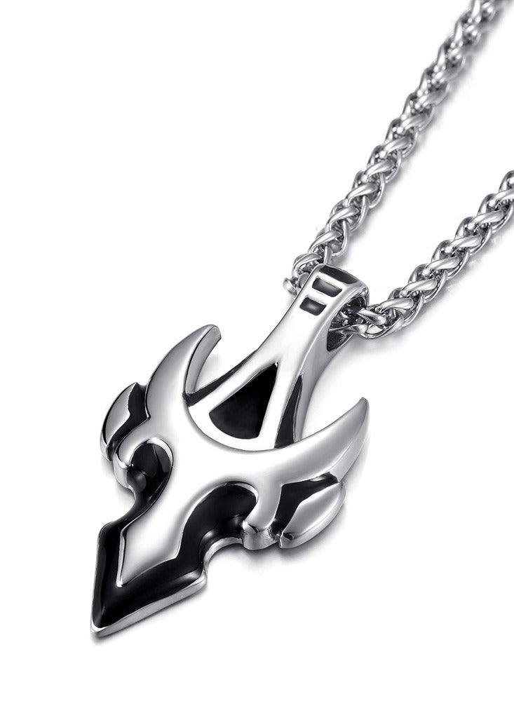 Tribal Flame Stainless Steel Pendant with Chain Gothic Warrior Style Necklace  - Image 4