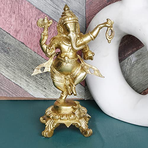 ARTVARKO Brass Ganesha Bhagwan Idol Dancing Ganesh Standing Statue Ganpati Murti for Temple Puja Home Entrance Décor Luck Gift Height 8 Inch - Image 5