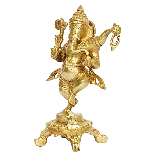 ARTVARKO Brass Ganesha Bhagwan Idol Dancing Ganesh Standing Statue Ganpati Murti for Temple Puja Home Entrance Décor Luck Gift Height 8 Inch - Image 4
