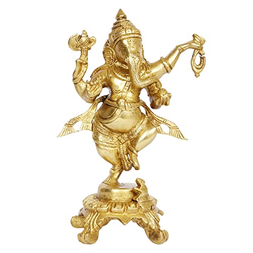 ARTVARKO Brass Ganesha Bhagwan Idol Dancing Ganesh Standing Statue Ganpati Murti for Temple Puja Home Entrance Décor Luck Gift Height 8 Inch - Image 2