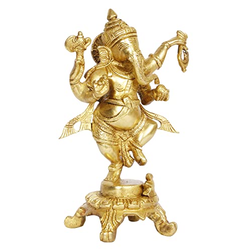 ARTVARKO Brass Ganesha Bhagwan Idol Dancing Ganesh Standing Statue Ganpati Murti for Temple Puja Home Entrance Décor Luck Gift Height 8 Inch - Image 3