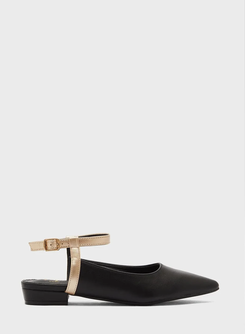 Ginger Coloured Ankle Strap Pointed Flat Shoe