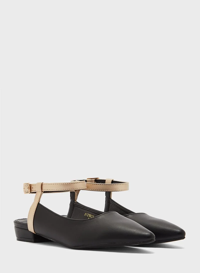 Ginger Coloured Ankle Strap Pointed Flat Shoe