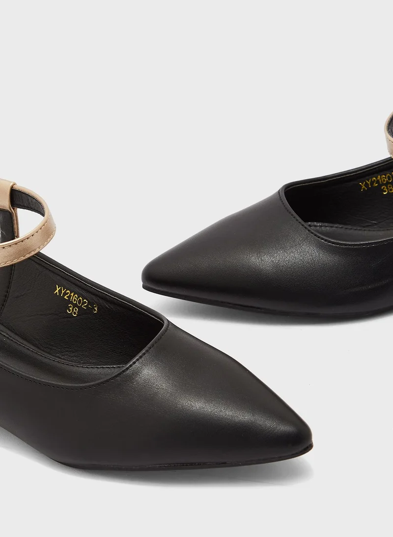 Ginger Coloured Ankle Strap Pointed Flat Shoe