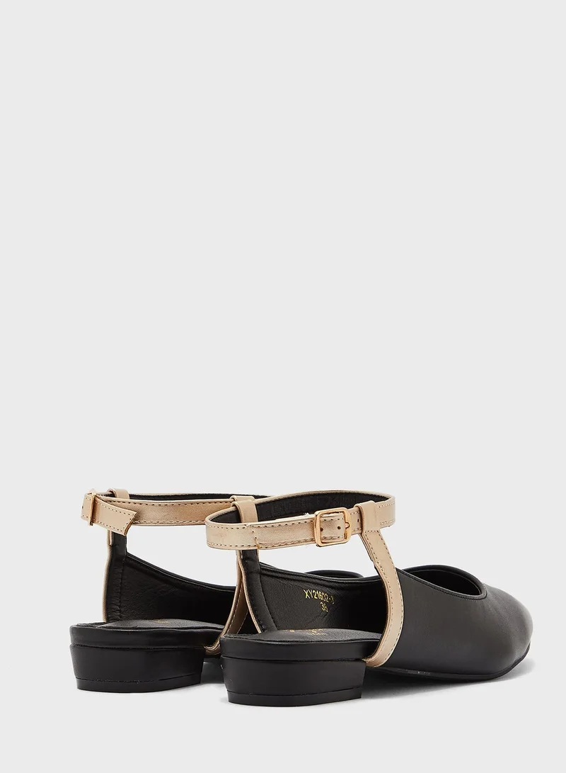 Ginger Coloured Ankle Strap Pointed Flat Shoe