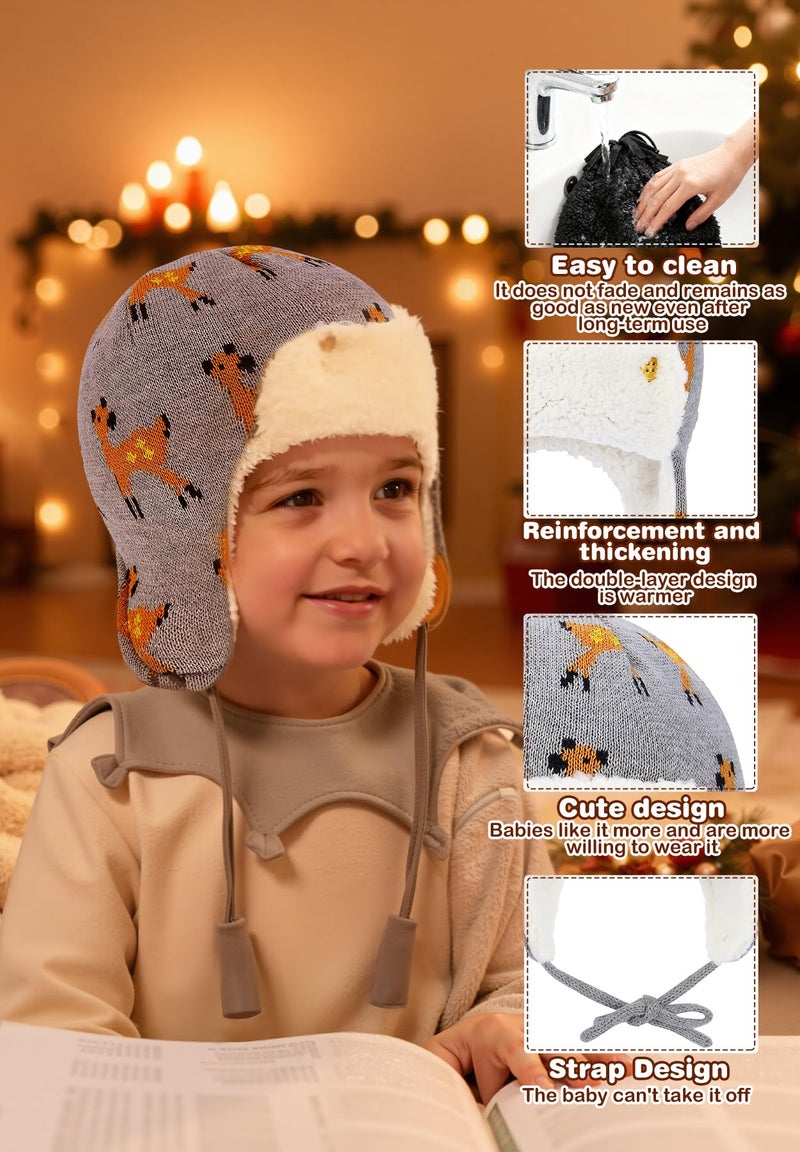 Zando Baby Winter Hat Size 3-12 Months - Warm Fleece Sherpa Hats, Cute Dinosaurs Toddler Beanie with Ear Flaps, Baby Winter Essentials for Boys Girls, Infant Kids Aviator Cap for Outdoor Home Wear - Image 5