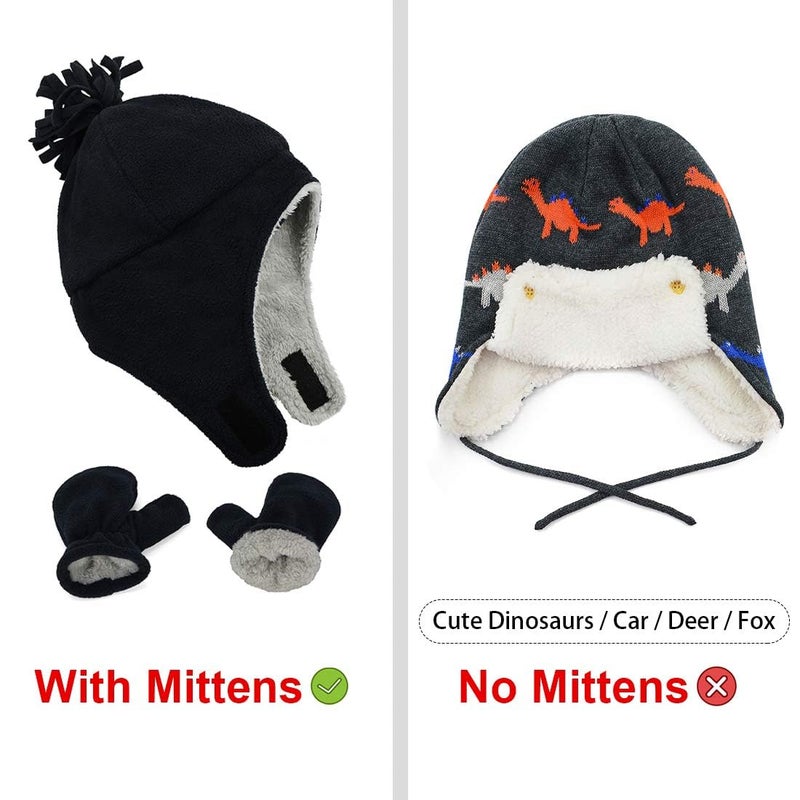 Zando Baby Winter Hat Size 3-12 Months - Warm Fleece Sherpa Hats, Cute Dinosaurs Toddler Beanie with Ear Flaps, Baby Winter Essentials for Boys Girls, Infant Kids Aviator Cap for Outdoor Home Wear - Image 3
