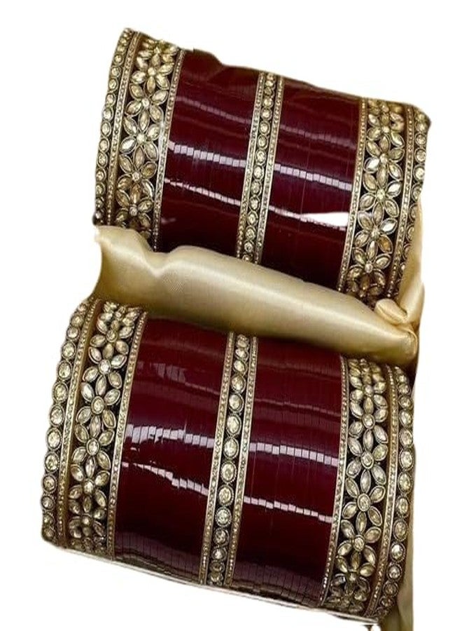 BANGLESKART Traditional dark maroon Bridal Chuda Set Punjabi Bridal weding Bangle Red Designer Chura Punjabi Choora Fashion (2.4) - Image 1