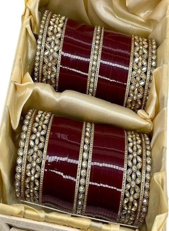 BANGLESKART Traditional dark maroon Bridal Chuda Set Punjabi Bridal weding Bangle Red Designer Chura Punjabi Choora Fashion (2.4) - Image 2