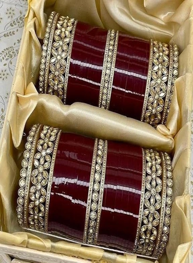 BANGLESKART Traditional dark maroon Bridal Chuda Set Punjabi Bridal weding Bangle Red Designer Chura Punjabi Choora Fashion (2.4) - Image 3