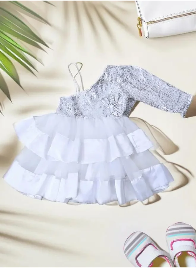 بيلا مودا Bella Moda Embellished One Sleeve Dress with Bow Detail