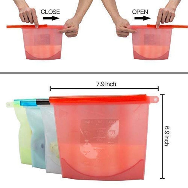 Piqray Silicone Food Bag Reusable Airtight Seal Storage Container Freezer Leak Multicolor_S_H_T_10062041