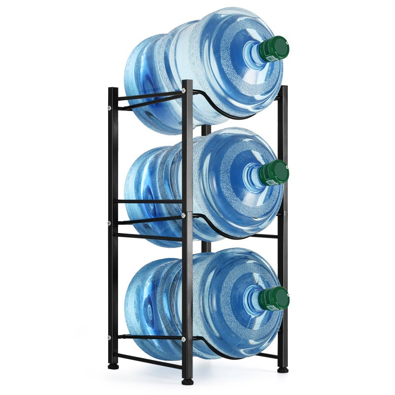 smusei 5 Gallon Water Bottle Holder 3 Tier Water Cooler Jug Rack Shelf Organizer Detachable Heavy Duty Kitchen Water Bottle Storage Rack for Home Office Black